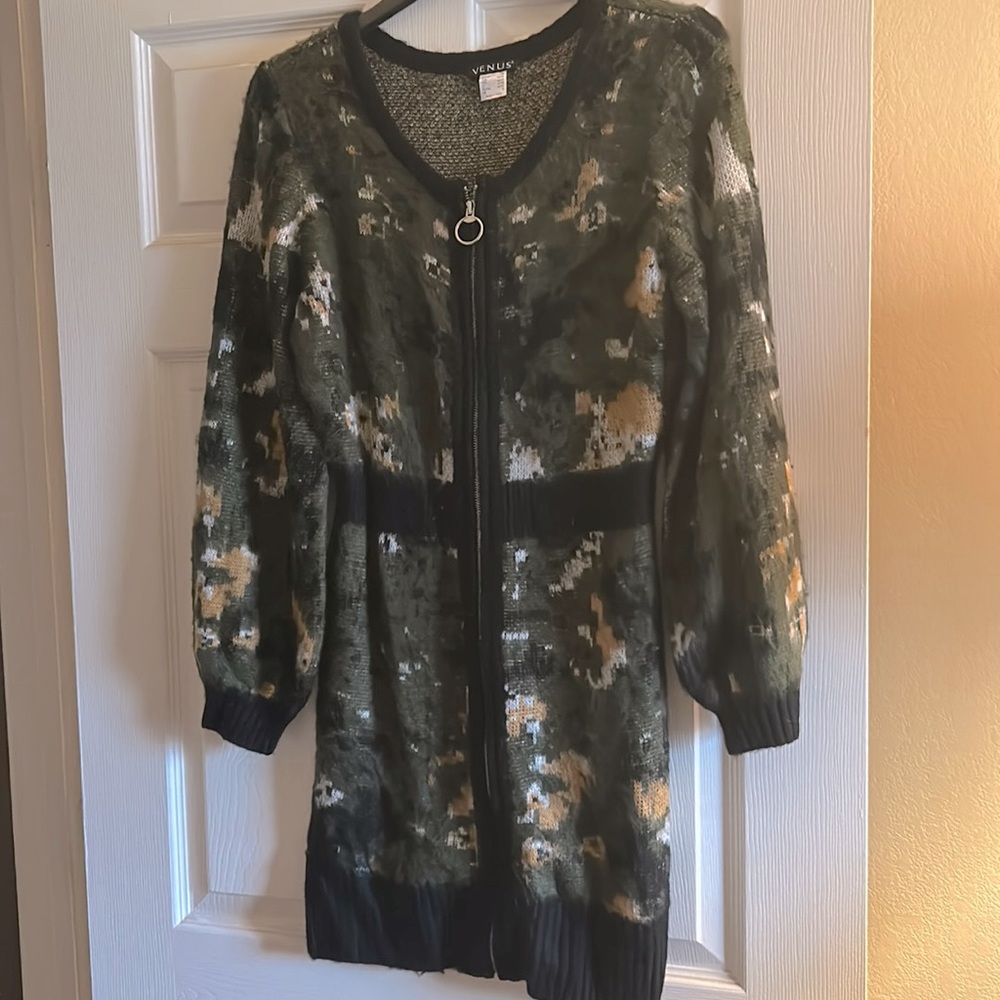 Olive Zip Up Sweater Dress